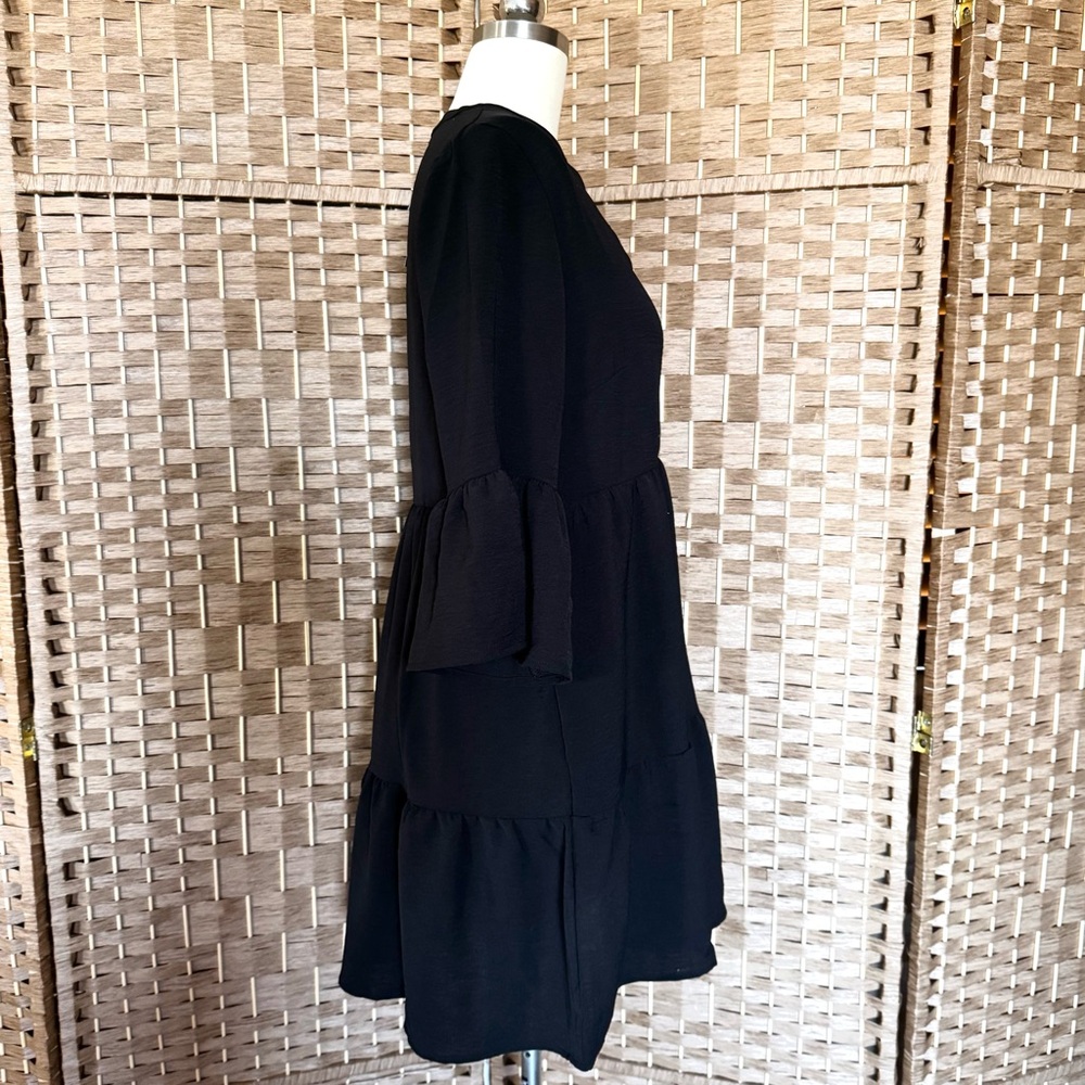 NWT solid black R&K tiered popover dress 4 - Picture 10 of 14